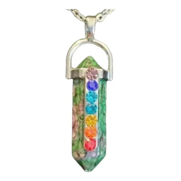 Green and Purple Stone Chakra Pendant - Picture 1 of 9